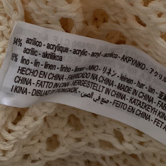 Zara Women's Crochet Cropped Top Size S Long Bell Sleeves Cream Sheer Layering - Picture 6 of 6